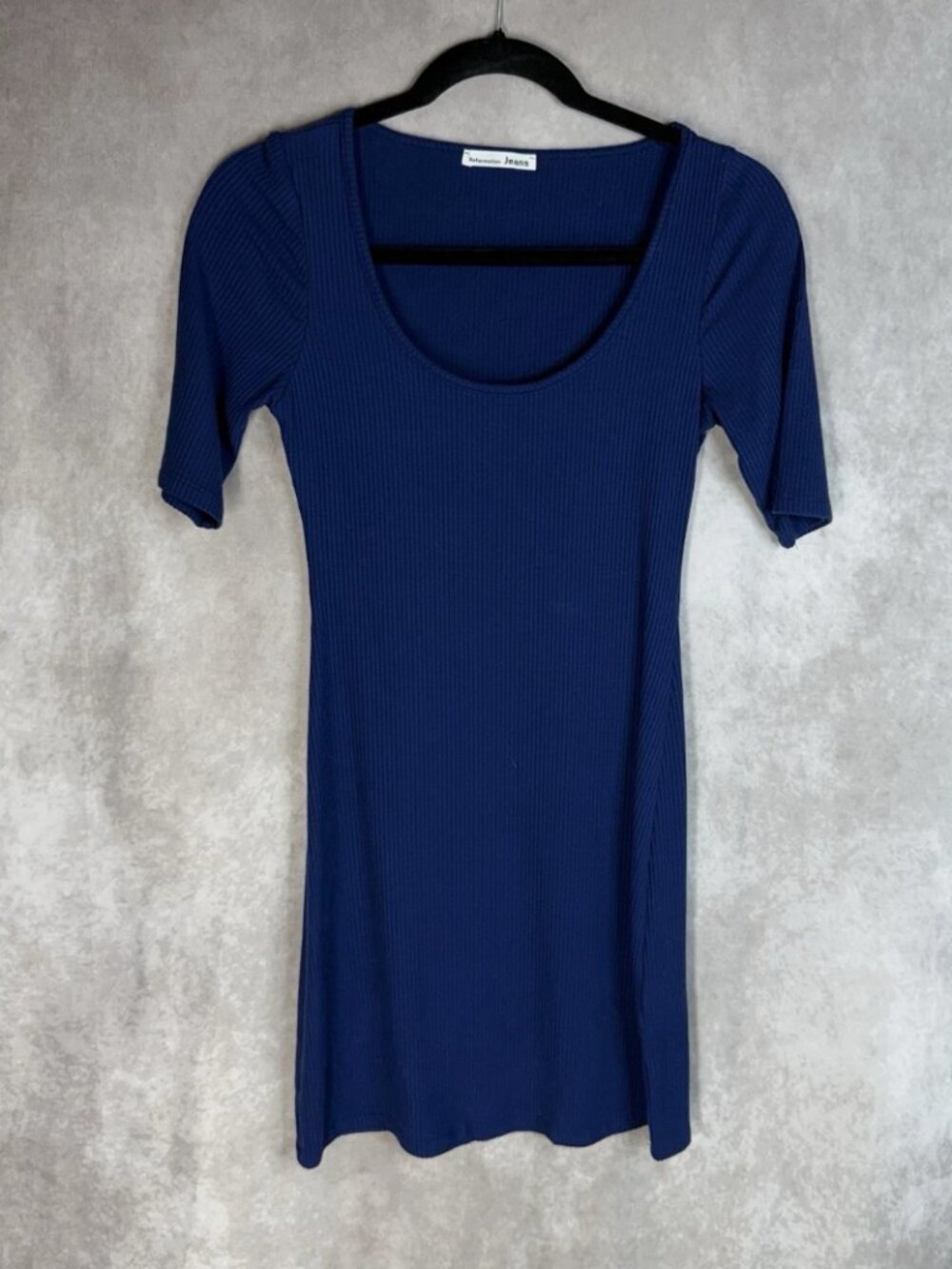 Reformation Ribbed Knit Scoop Neck Short Sleeve‎ Bodycon Dress In Blue Size S